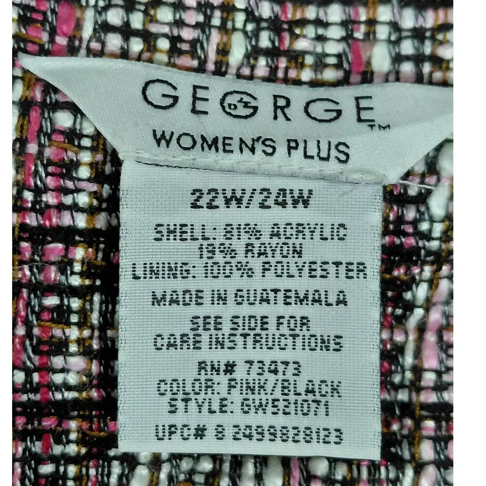 George Pink Plaid Blazer Lined Jacket Women Plus Size 22W/24W